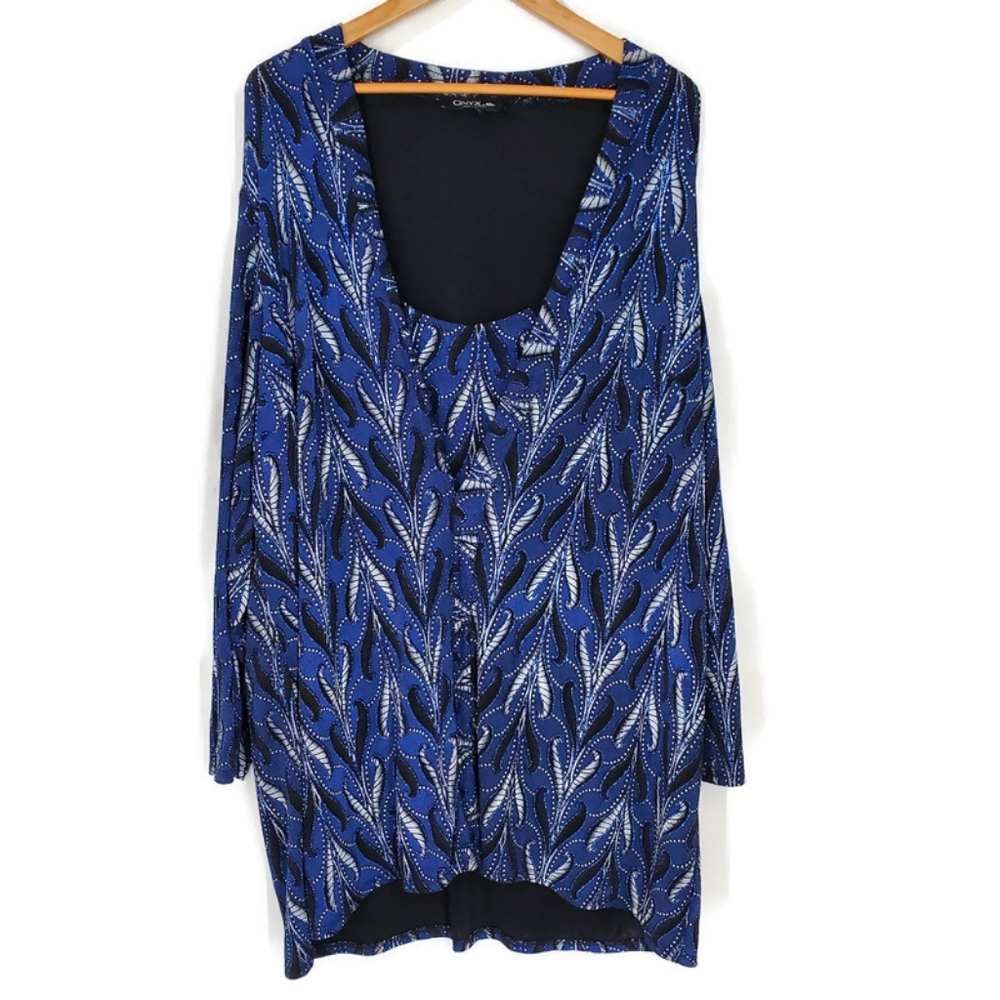 Onyx Nite - One Piece Sparkly Jacket/Cami Holiday Top Size 3X Blue Black White